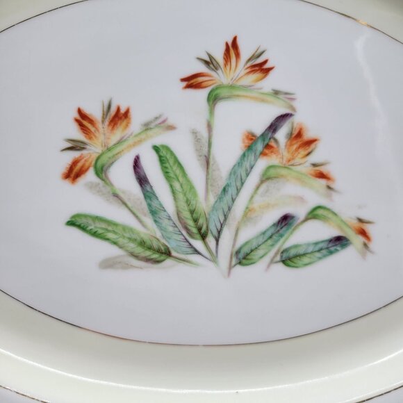 Occupied Japan Imperial China Oval Serving Platter Bird of Paradise Gold Trim - Picture 2 of 6